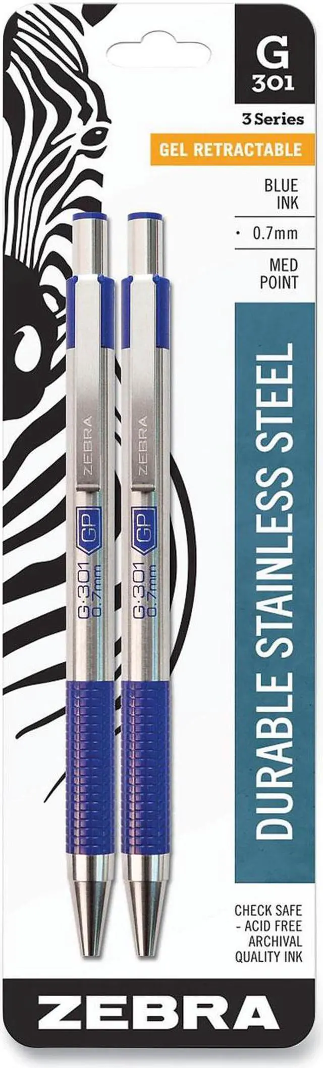 Alt view image 12 of 12 - Zebra Pen Retractable Gel Pen, Medium 0.7 mm, Blue PK2, 41322
