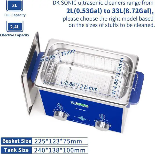 Alt view image 4 of 7 - DK SONIC Ultrasonic Cleaner - Ultrasonic Jewellery Cleaner, Ultrasonic Laboratory, Dental Tool, Carburettor, Gun, Parts, Bit Cleaning Machine with Coded Timer and Heating (0.79 Gal-3L)