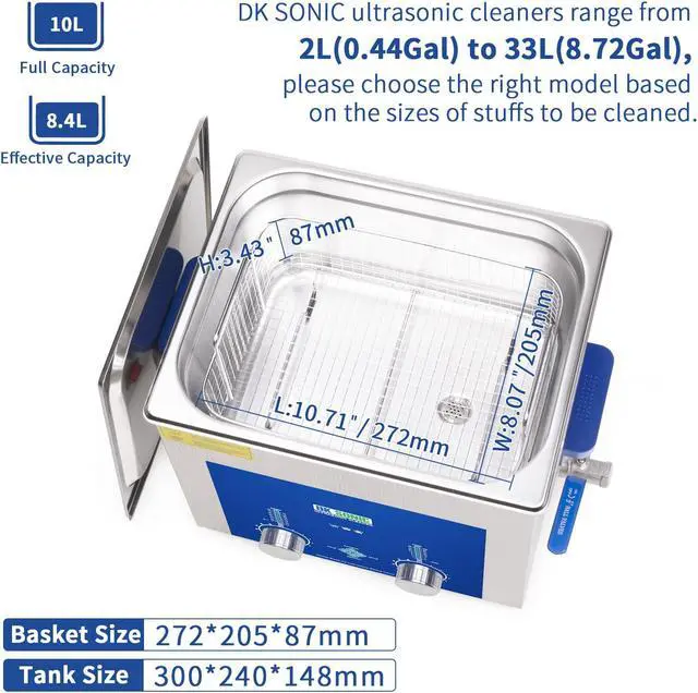 Alt view image 5 of 7 - DK SONIC Ultrasonic Cleaner - Ultrasonic Vinyl Record Cleaner,Sonic Cleaner,Ultrasound Gun,Lab Tool,Carburetor,Engine Parts Cleaning Machine with Encoded Timer and Heater(2.64Gal-10L)