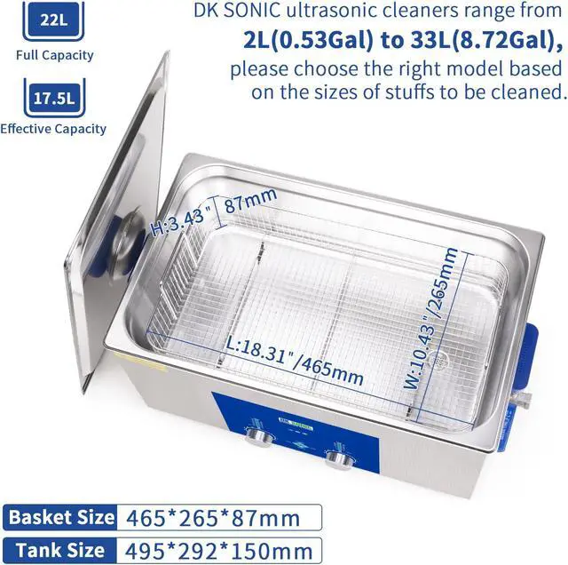 Alt view image 5 of 7 - DK SONIC Ultrasonic Cleaner - Ultrasonic Carburetor Cleaner,Sonic Cleaner,Ultrasound Gun,Lab Tool,Carburetor,Engine Parts Cleaning Machine with Encoded Timer and Heater(5.81Gal-22L)