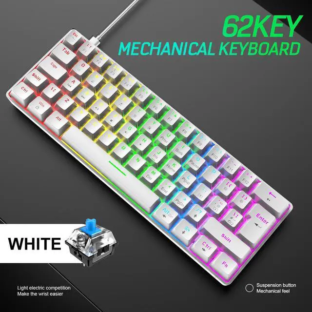 Alt view image 5 of 5 - T60 mechanical gaming keyboard blue switch 62-key USB type C wired keyboard with 18 RGB light effects, suitable for desktop PC gamers. Plug and Play High Response Ergonomic Gaming Wired Keyboard