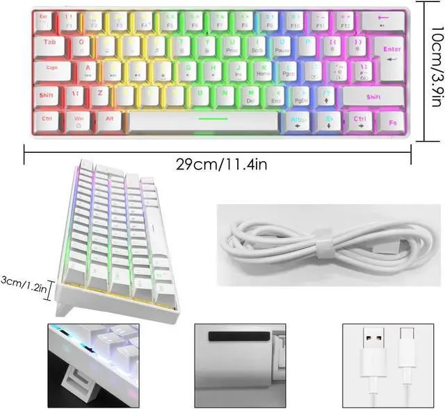 Alt view image 4 of 5 - T60 mechanical gaming keyboard blue switch 62-key USB type C wired keyboard with 18 RGB light effects, suitable for desktop PC gamers. Plug and Play High Response Ergonomic Gaming Wired Keyboard