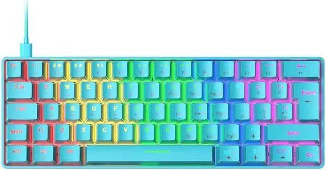 Main image of T60 mechanical gaming keyboard blue switch 62-key USB type C wired keyboard with 18 RGB light effects, suitable for desktop PC gamers. Plug and Play High Response Ergonomic Gaming Wired Keyboard Blue