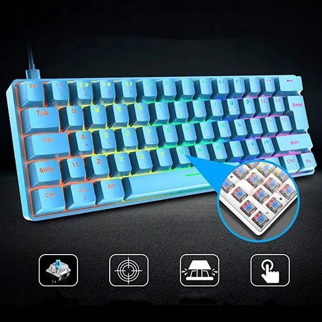 Alt view image 4 of 5 - T60 mechanical gaming keyboard blue switch 62-key USB type C wired keyboard with 18 RGB light effects, suitable for desktop PC gamers. Plug and Play High Response Ergonomic Gaming Wired Keyboard Blue