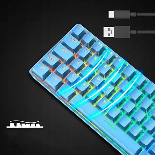 Alt view image 3 of 5 - T60 mechanical gaming keyboard blue switch 62-key USB type C wired keyboard with 18 RGB light effects, suitable for desktop PC gamers. Plug and Play High Response Ergonomic Gaming Wired Keyboard Blue