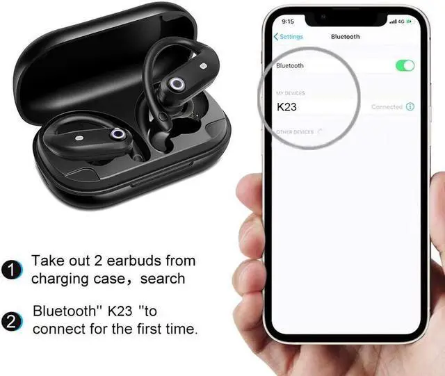 Alt view image 6 of 7 - Bluetooth 5.0 Waterproof Headphones Mic Noise Cancelling for Calls,Wireless Earbuds with 2000mAh Charging Case, Support Wireless Charging, Compatible with iPhone 13 Pro Max XS XR Samsung Android