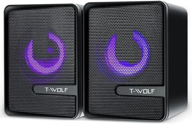 Main image of T-Wolf S3 RGB Gaming Computer Speakers USB-Powered Wired PC Dual Speakers With Colorful LED Light, stereo speakers, 3.5mm Aux Input, USB power interface, surround sound