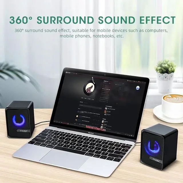 Alt view image 5 of 7 - T-Wolf S3 RGB Gaming Computer Speakers USB-Powered Wired PC Dual Speakers With Colorful LED Light, stereo speakers, 3.5mm Aux Input, USB power interface, surround sound