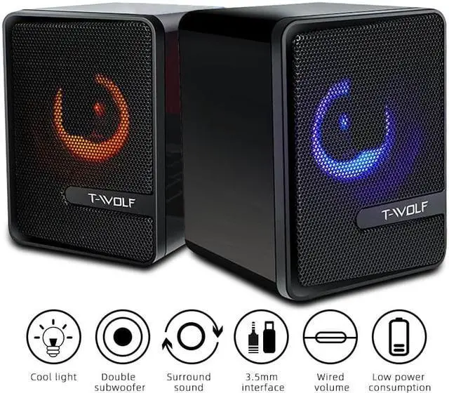 Alt view image 2 of 7 - T-Wolf S3 RGB Gaming Computer Speakers USB-Powered Wired PC Dual Speakers With Colorful LED Light, stereo speakers, 3.5mm Aux Input, USB power interface, surround sound