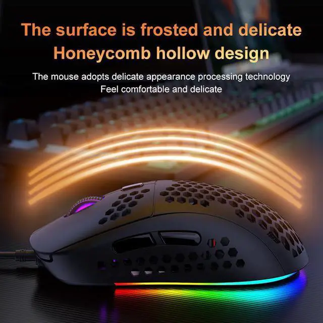 Alt view image 3 of 7 - M8 Gaming Mouse, Honeycomb Hollow Design Ergonomic Wired Mouse with Backlight, up to 6400 DPI, RGB Gaming Mouse for Laptop DPI Adjustable Portable Computer Accessory, Black