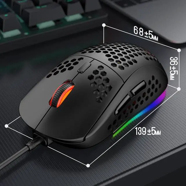 Alt view image 7 of 7 - M8 Gaming Mouse, Honeycomb Hollow Design Ergonomic Wired Mouse with Backlight, up to 6400 DPI, RGB Gaming Mouse for Laptop DPI Adjustable Portable Computer Accessory, Black