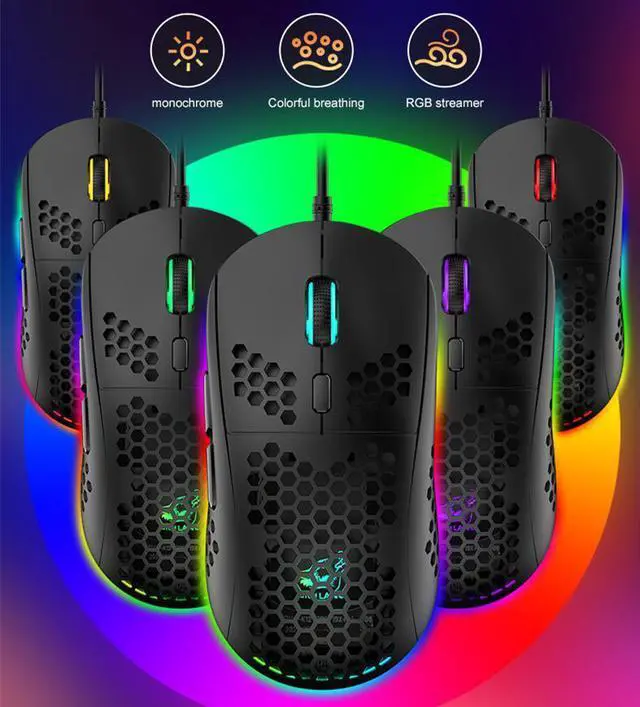 Alt view image 2 of 7 - M8 Gaming Mouse, Honeycomb Hollow Design Ergonomic Wired Mouse with Backlight, up to 6400 DPI, RGB Gaming Mouse for Laptop DPI Adjustable Portable Computer Accessory, Black
