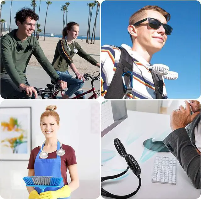 Alt view image 7 of 7 - Neck Fan, Rechargeable Battery Operated Portable Fan 2600mAh, Hands Free Personal Fan Hang Around Neck Fans, Wearable Small Fan for Outdoor Working Battery Powered USB Fan Over 12 Hours Constant Cool