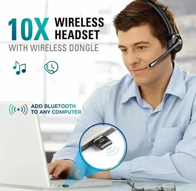 Alt view image 5 of 7 - Wireless Computer Headset with Mic On-Ear Bluetooth Headphone with Microphone for Laptop, Call Center, Truck Driver, Work-From-Home