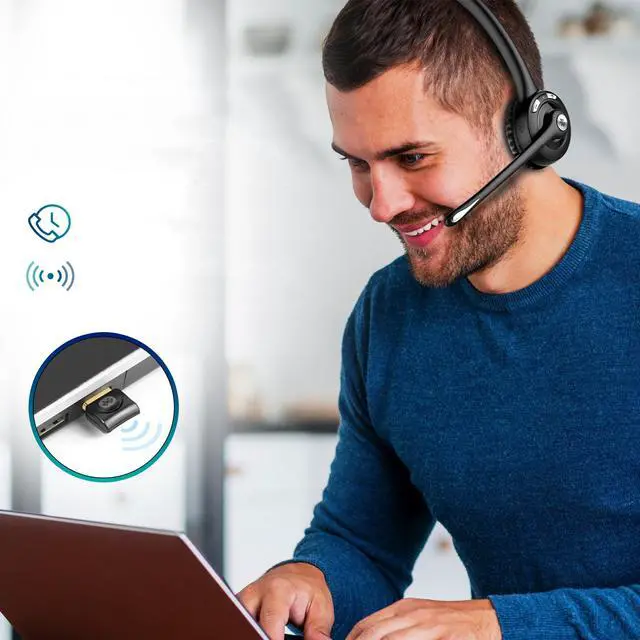 Alt view image 2 of 7 - Wireless Computer Headset with Mic On-Ear Bluetooth Headphone with Microphone for Laptop, Call Center, Truck Driver, Work-From-Home