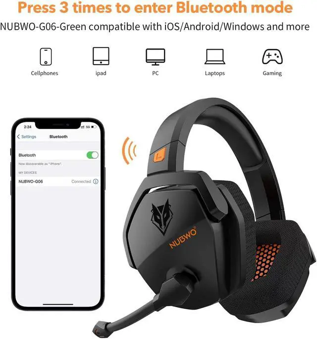 Alt view image 2 of 7 - G06 Wireless Gaming Headset with Microphone for PS5, PS4, PC, Mac, 3-in-1 Gamer Headphones wit Mic, 2.4GHz Wireless for PS Console, Bluetooth Mode for Switch, Wired Mode for Controller