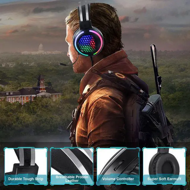 Alt view image 3 of 7 - ANC Gaming Headset Stereo Active Noise Canceling USB Headset Earphone for PS4 for Xbox One over Ear RGB LED Gaming Headphones with Adjustable Gaming Mic for iPad Cellphone PC Laptop