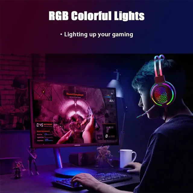 Alt view image 5 of 7 - ANC Gaming Headset Stereo Active Noise Canceling USB Headset Earphone for PS4 for Xbox One over Ear RGB LED Gaming Headphones with Adjustable Gaming Mic for iPad Cellphone PC Laptop