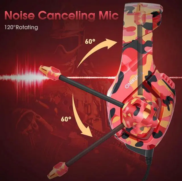 Alt view image 5 of 7 - K1-B Camouflage Headsets With Mic Stereo Bass Wired Game Headphones 3.5mm Plug For PS4 XBOX ONE PC Mac Laptop