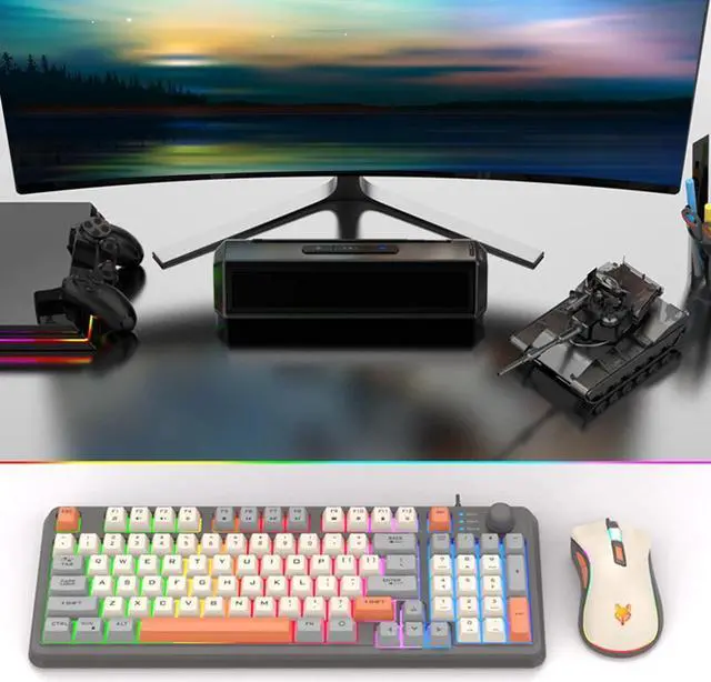 Alt view image 2 of 8 - K820 Led Cool Lighting 94 Keys Wired Keyboard Mechanical Touch Luminous and Mouse Set for Desktop Computer Pc Laptop Home Office