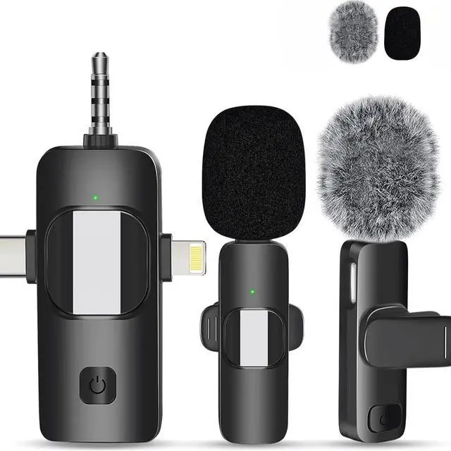 Alt view image 7 of 7 - Dual Wireless Lavalier Microphones for iPhone Android Camera Laptop PC, 4 in 1 Wireless Lapel Mic for Video Recording Vlog, YouTube, TikTok, With Lightning/USB-C/3.5mm/USB Plug