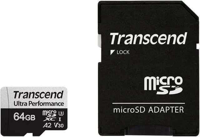 Main image of Transcend 64gb microsdxc 340s high performance memory card uhs- i, u3, v30, a2, 4k, full hd