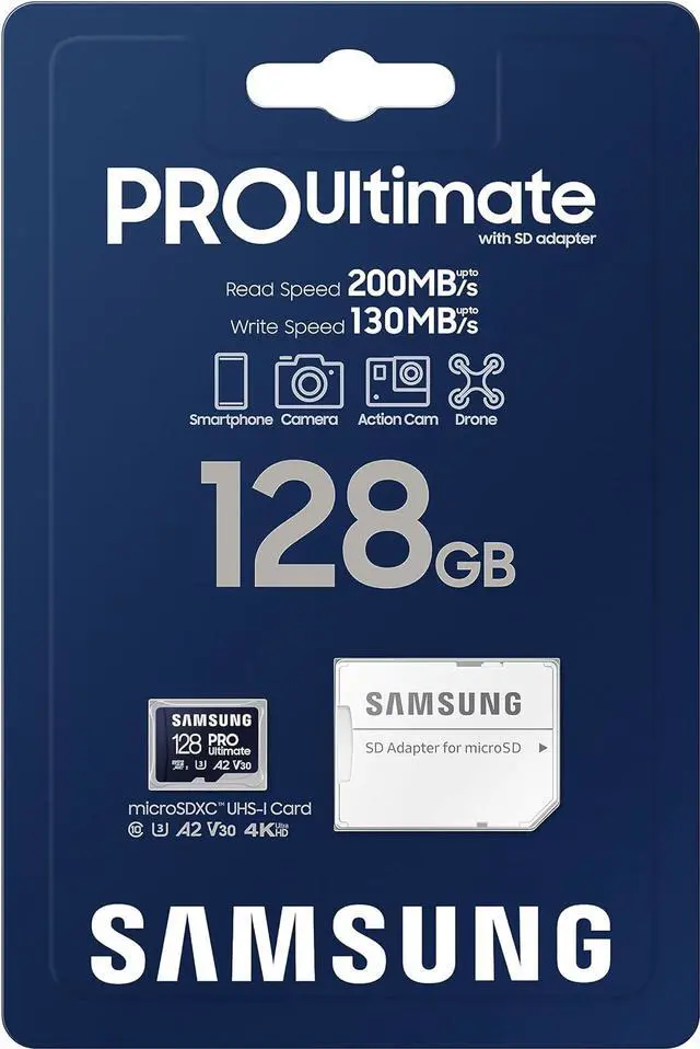 Alt view image 3 of 3 - Samsung Micro SD PRO Ultimate 200MB/s + Adapter Flash Memory Card 128GB