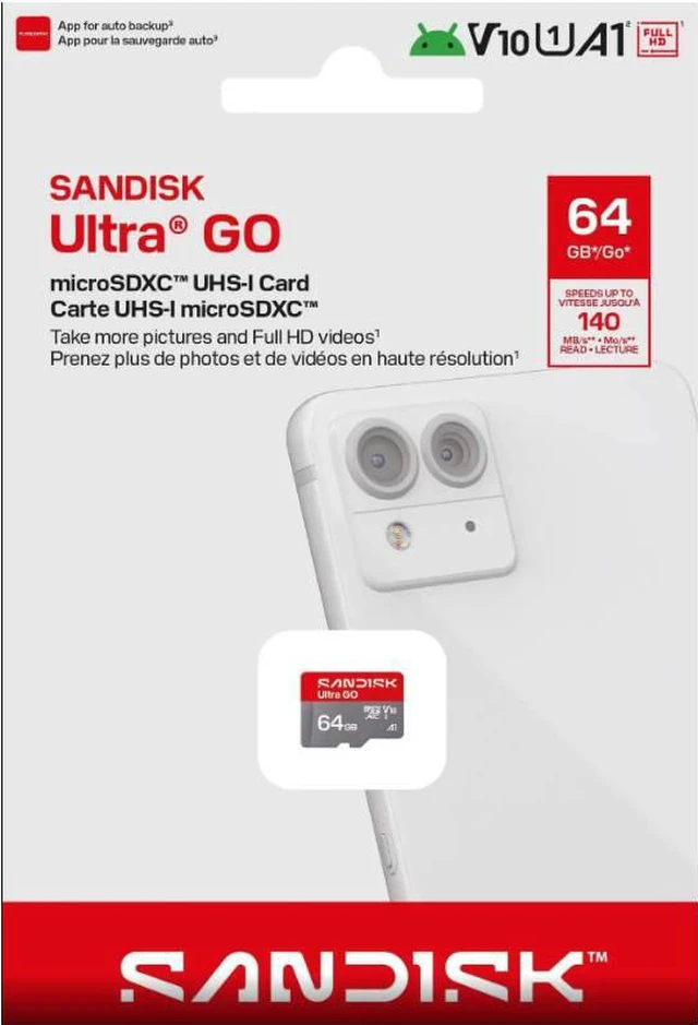 Alt view image 6 of 6 - SanDisk Ultra GO microSD 64GB microSDXC Memory Card, Up to 140MB/s UHS-I A1 C10 V10 for Android SDSQUGN-064G-GN6MN + Adapter