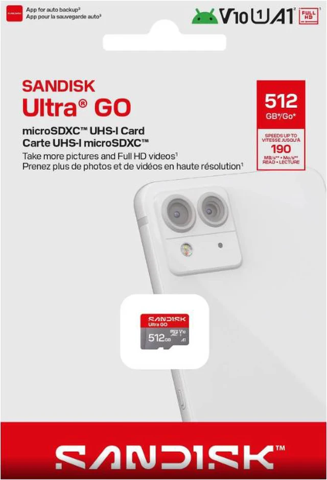 Alt view image 6 of 6 - SanDisk Ultra GO microSD 512GB microSDXC Memory Card, Up to 190MB/s UHS-I A1 C10 V10 for Android SDSQUGN-512G-GN6MN + Adapter