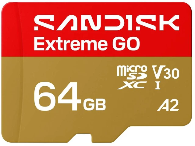 Alt view image 4 of 5 - SanDisk Extreme GO microSD 64GB microSDXC Memory Card, Up to 170MB/s UHS-I U3 4K V30 A2 for Android SDSQXGN-064G-GN6MN + Adapter