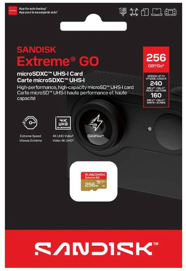 Alt view image 5 of 5 - SanDisk Extreme GO microSD 256GB microSDXC Memory Card, Up to 240MB/s UHS-I U3 4K V30 A2 for Android SDSQXGN-256G-GN6MN + Adapter