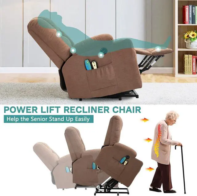 Alt view image 3 of 7 - MEETWARM Power Lift Chair Electric Recliner for Elderly Heated Vibration Massage Soft Fabric Recliner Chair with 2 Remote Controls, USB Ports, Cup Holders & Side Pockets for Living Room (Coffee)