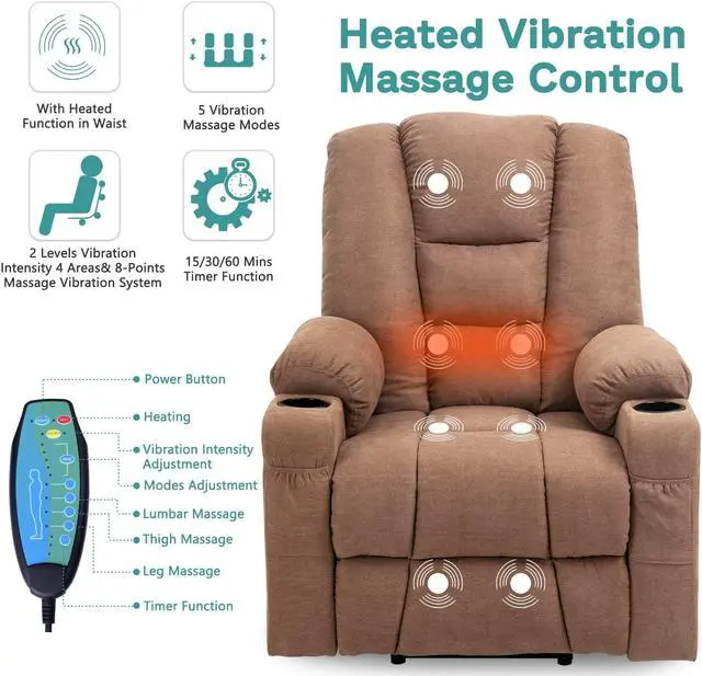 Alt view image 2 of 7 - MEETWARM Power Lift Chair Electric Recliner for Elderly Heated Vibration Massage Soft Fabric Recliner Chair with 2 Remote Controls, USB Ports, Cup Holders & Side Pockets for Living Room (Coffee)
