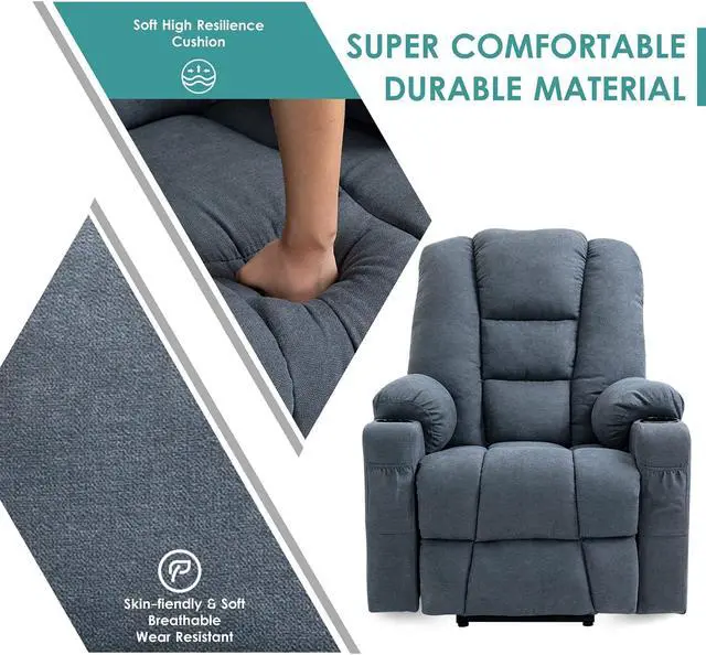 Alt view image 7 of 7 - MEETWARM Power Lift Chair Electric Recliner for Elderly Heated Vibration Massage Soft Fabric Recliner Chair with 2 Remote Controls, USB Ports, Cup Holders & Side Pockets for Living Room (Gray-Blue)