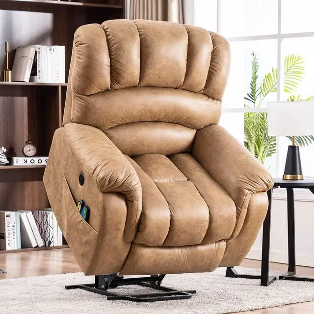 Main image of MEETWARM Large Power Lift Electric Recliner Chair with Massage and Heat, Overstuffed Wide Recliner for Elderly Big People, Heavy Duty Recliners with 2 Remote Controls, USB Ports, 2 Side Pockets (Sand)