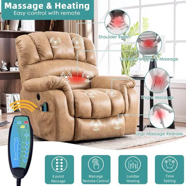 Alt view image 3 of 7 - MEETWARM Large Power Lift Electric Recliner Chair with Massage and Heat, Overstuffed Wide Recliner for Elderly Big People, Heavy Duty Recliners with 2 Remote Controls, USB Ports, 2 Side Pockets (Sand)
