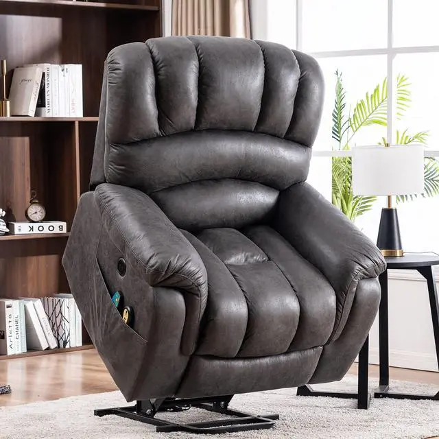 Main image of MEETWARM Large Power Lift Electric Recliner Chair with Massage and Heat, Overstuffed Wide Recliner for Elderly Big People, Heavy Duty Recliners with 2 Remote Controls, USB Ports, 2 Side Pockets (Gray)