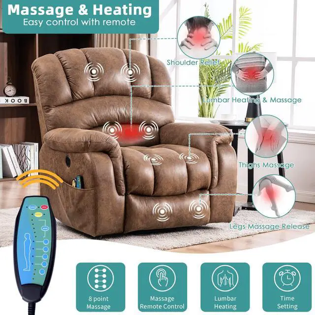 Alt view image 2 of 7 - MEETWARM Large Power Lift Electric Recliner Chair with Massage and Heat, Overstuffed Wide Recliner for Elderly Big People, Heavy Duty Recliners with 2 Remote Controls, USB Ports, 2 Side Pockets(Brown)