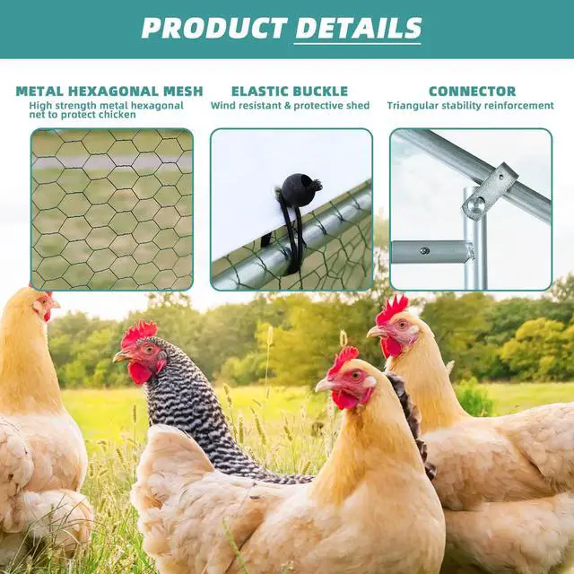 Alt view image 2 of 7 - MEETWARM Large Metal Chicken Coop Run, Walk-in Poultry Cage Chicken Run Pen, Duck Rabbits House Spire Shaped Coop with Waterproof Anti-UV Cover for Outdoor Farm Use