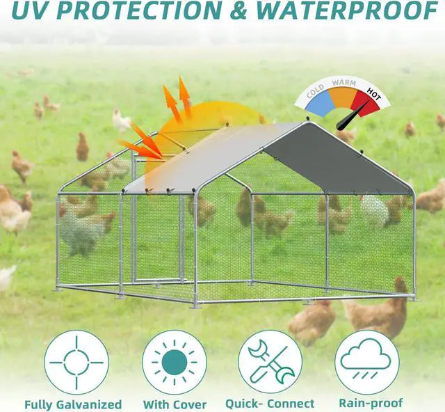 Alt view image 6 of 7 - MEETWARM Large Metal Chicken Coop Run, Walk-in Poultry Cage Chicken Run Pen, Duck Rabbits House Spire Shaped Coop with Waterproof Anti-UV Cover for Outdoor Farm Use