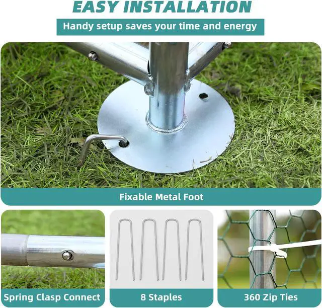 Alt view image 5 of 7 - MEETWARM Large Metal Chicken Coop Run, Walk-in Poultry Cage Chicken Run Pen, Duck Rabbits House Spire Shaped Coop with Waterproof Anti-UV Cover for Outdoor Farm Use
