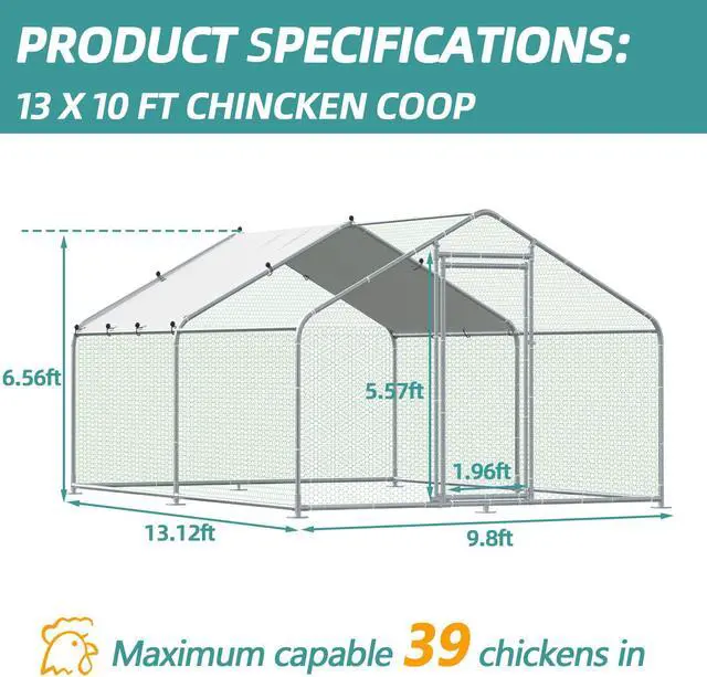 Alt view image 4 of 7 - MEETWARM Large Metal Chicken Coop Run, Walk-in Poultry Cage Chicken Run Pen, Duck Rabbits House Spire Shaped Coop with Waterproof Anti-UV Cover for Outdoor Farm Use