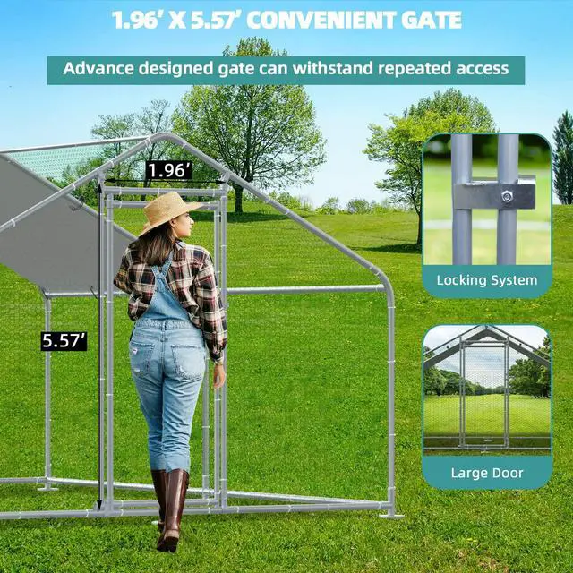 Alt view image 3 of 7 - MEETWARM Large Metal Chicken Coop Run, Walk-in Poultry Cage Chicken Run Pen, Duck Rabbits House Spire Shaped Coop with Waterproof Anti-UV Cover for Outdoor Farm Use