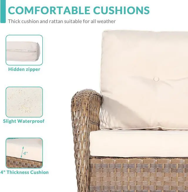 Alt view image 3 of 7 - MEETWARM Outdoor Wicker Rocking Chair, Rattan Patio Rocker Chairs with Cushions and Steel Frame - Beige