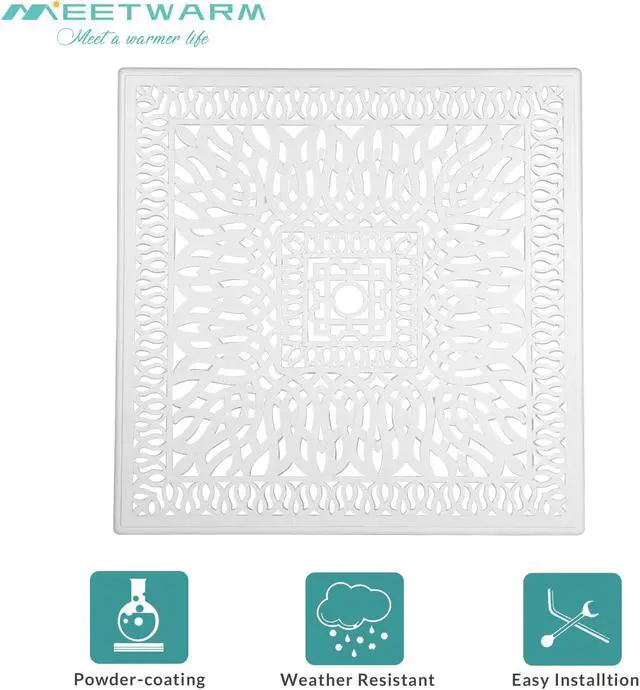 Alt view image 5 of 7 - MEETWARM 35.4" Square Patio Dinning Table, Outdoor Cast Aluminum Dinning Large Table with 2.2" Umbrella Hole, White