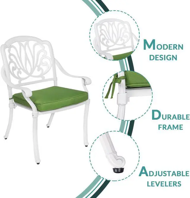 Alt view image 2 of 7 - MEETWARM 5 Piece Patio Dining Set, Outdoor All-Weather Cast Aluminum Dining Table Set, Patio Furniture Set, Include 4 Chairs, 4 Cushions and 1 Round Table with Umbrella Hole, White