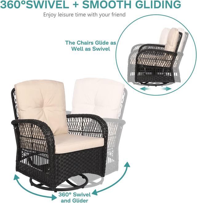 Alt view image 2 of 7 - MEETWARM 3 Pieces Outdoor Wicker Swivel Rocker Patio Set, Rocking Chairs Rattan Patio Furniture Sets with Thickened Cushion and Glass-Top Coffee Table, Conversation Bistro Set for Porch(Dark Brown)