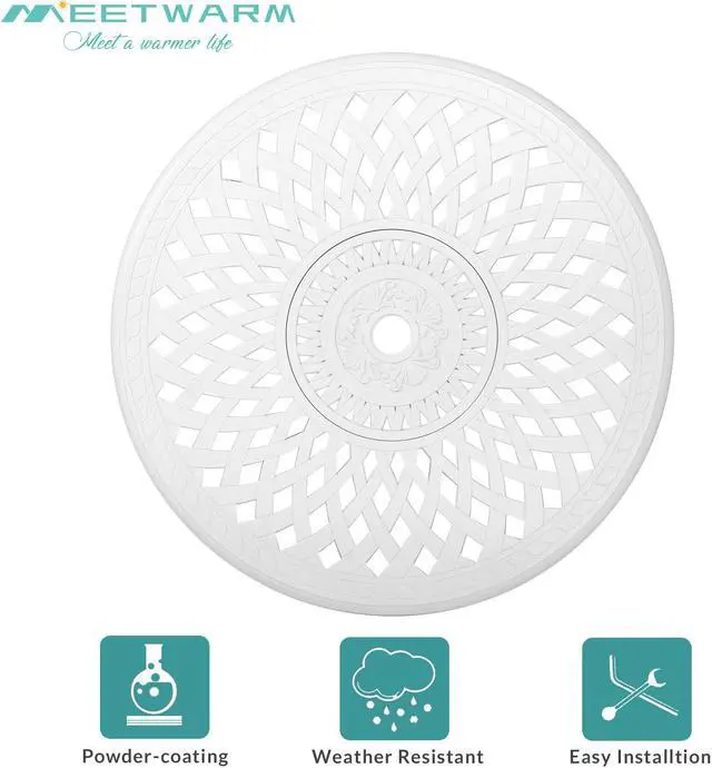 Alt view image 3 of 7 - MEETWARM 3 Piece Patio Bistro Set, Outdoor All-Weather Cast Aluminum Dining Furniture Set Includes 2 Chairs and a 31 Round Table with Umbrella Hole for Garden Deck, White