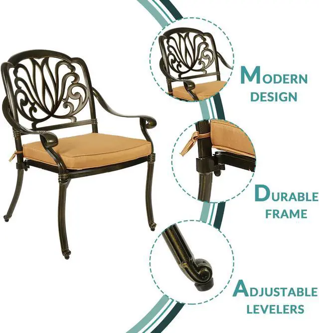 Alt view image 2 of 7 - MEETWARM 3 Piece Patio Bistro Set, Outdoor All-Weather Cast Aluminum Dining Furniture Set Includes 2 Cushioned Chairs and a 35.4 Round Table with Umbrella Hole for Garden Deck