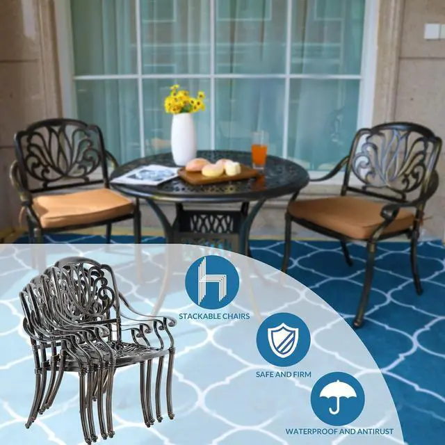 Alt view image 4 of 7 - MEETWARM 3 Piece Patio Bistro Set, Outdoor All-Weather Cast Aluminum Dining Furniture Set Includes 2 Cushioned Chairs and a 35.4 Round Table with Umbrella Hole for Garden Deck